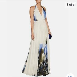 MILLY Sky Blue White Georgina Printed Silk Chiffon Gown Floral